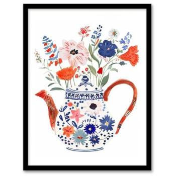 Floral Teapot & Wildflower Bouquet – A4 Framed Artwork