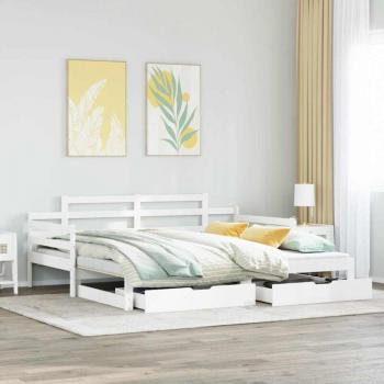 Lit de jour multifonction gigogne et tiroirs, sans matelas, blanc 80x200 cm