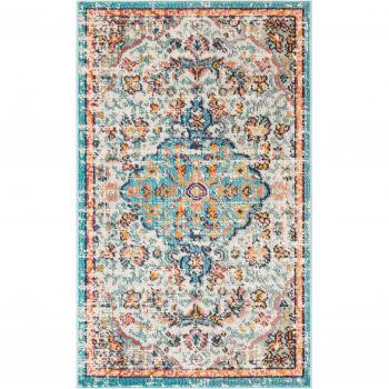 Geometric Patterned Area Rug in Grey/Light Blue