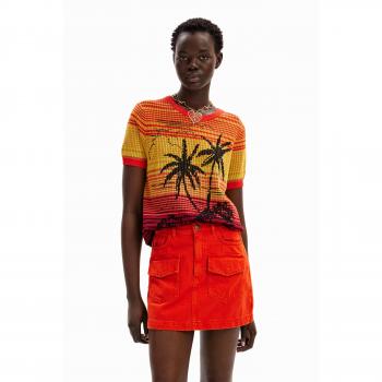 T-shirt femme Desigual Dubai orange regular fit palmier