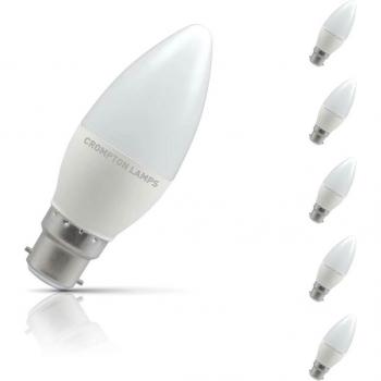 LED Candle Lamp Crompton B22 4.9W (40W Eqv) Daylight 5-Pack Opal