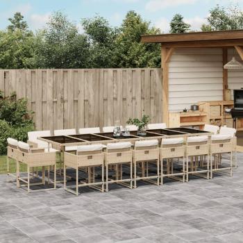 17 Piece Beige Poly Rattan Outdoor Dining Set with Cushions