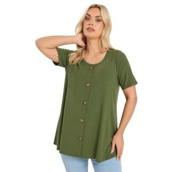 Ribbed Swing Top with Button Front in Dark Green, Women’s Size 26-28