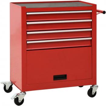 Caja de almacenamiento móvil para herramientas de acero con 4 compartimentos y color rojo