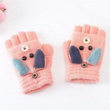 Guantes de Cachemira para Niños, Mitones Medios Dedo con Estampado Divertido, Invierno 4-12 años