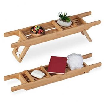Relaxdays Badewannenablage Bambus, natur, mit Seifenablage