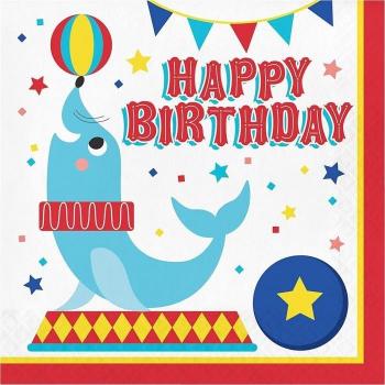 Circus Animal Festive Birthday Napkins (Pack of 16)