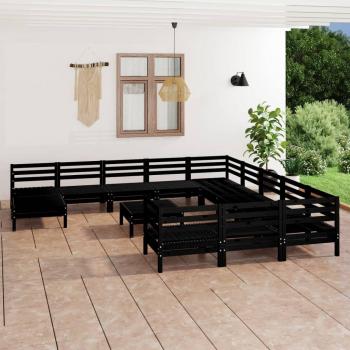 VidaXL 13 Piece Garden Furniture Set Black Solid Pinewood