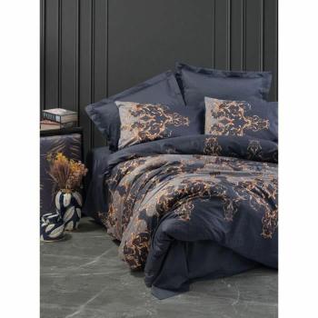 Couette en satin bleu, 220x240 cm avec deux taies d’oreiller 60x60 cm – Coton pur