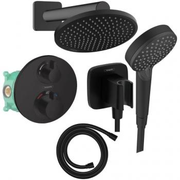 Hansgrohe Ecostat S – Colonne de douche à température réglable, tête CroMettà, finition noire mat