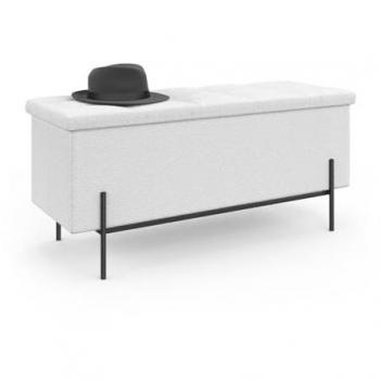 Banc coffre pratique 100 cm, tissu bouclette blanche, pieds en acier noir – LOUIS
