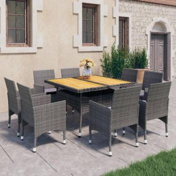 Conjunto de Pratos e Talheres Vime PE & Acácia Cinza – 9 Peças