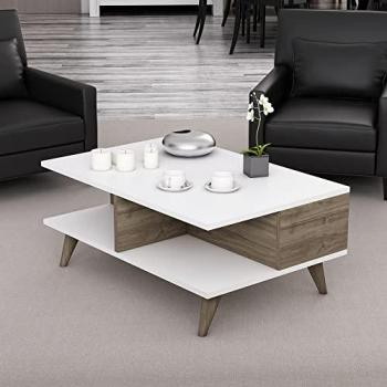 Table basse Grenaa 3 compartiments ouverts blanc noyer
