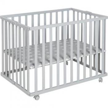 Parc bébé pliable en bois taupe 74x100 cm avec roulettes réglables