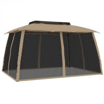 Vidaxl Steel Gazebo with Double Roof and Mesh Walls Taupe 3.93x2.93 m