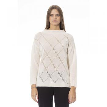 Baldinini Trend Chic Volcano Neck Beige Wool Sweater