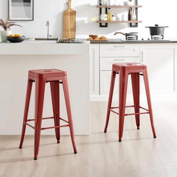 Colton Tolix Red Retro Metal Kitchen Bar Seats – Pair