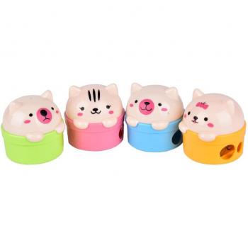 Taille-crayon étudiant kawaii chat/ours en plastique 1 pièce à double trou