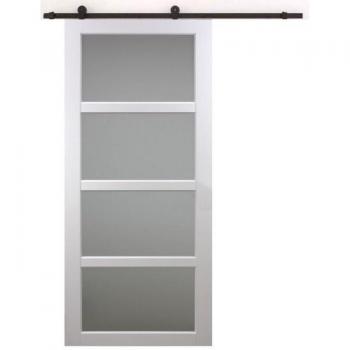 Porte Tana Coulissante en Verre Blanc H204 x L93 + Rail à Roulettes
