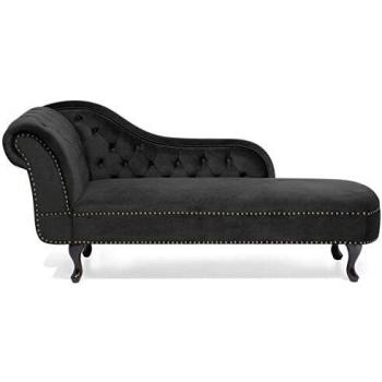 Méridienne Chesterfield en velours noir côté gauche Noir 169x79x61cm
