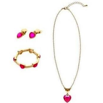 Collana Orecchini e Braccialetto Cuore Gemma Rosa Oro