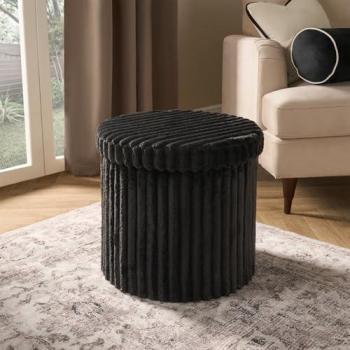 Black Ottoman Footstool with Built‑In Storage