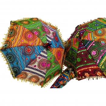 Guru-Shop Bunter Baumwoll-Sonnenschirm aus Indien, Größe: Klein (61x66 cm)
