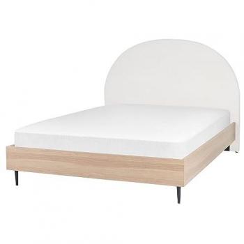 Modernes Bett 160 x 200 cm in Cremeweiß und Hellbraun mit Holzrahmen und gepolstertem Kopfteil