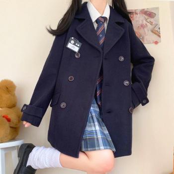 Woolen JK Uniform Overcoat for Women – Long Sleeve, Loose Cut, Fall/Winter Collection