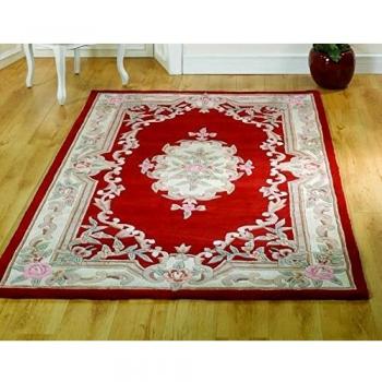 West Derby Carpent Online Ltd. Lotus Red Aubusson Rug, Premium Quality, 120x120 cm