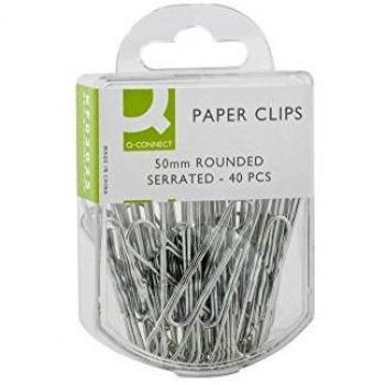 Q-Connect 50mm Zinc-Plated Corrugated Paperclips, 40 Count
