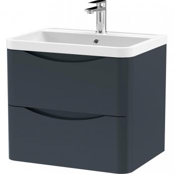 Nuie Lunar 2 Drawer Wall Hung Vanity Unit and Polymarble Basin with 1 Tap Hole | Soft Black | MFC | 600mm
