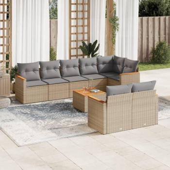 Kit 9 Peças Sofá Jardim VidaXL – Vime e Almofadas
