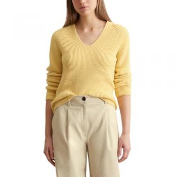V-Ausschnitt-Pullover MARC O'POLO, Damen, Gr. S, creamy gelb, Strick, Obermaterial: 100% Baumwolle, casual, Pullover