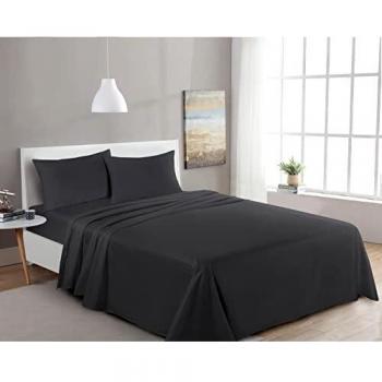 My Home Store Premium Soft Flat Sheet 100% Egyptian Cotton 300TC Hotel Quality Easy Care Flat Bed Sheets Fade Resistant Bedding (Charcoal)
