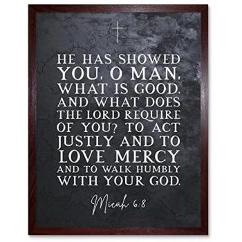 Walking with God: Micah 6:8 Love & Mercy (Framed Religious Quote Art, 12x16)