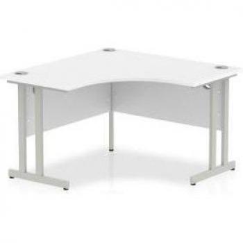 Dynamic Impulse Corner Desk with White Top and Silver Cantilever Legs