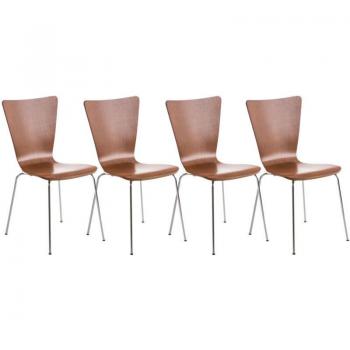 Groupe 4 Chaises Empilables Bois Marron – Cadre en Métal à Quatre Pieds