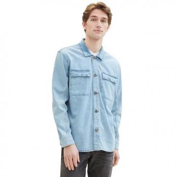 TOM TAILOR Langarmhemd Herren Gr. L, Used Bleached Blue Denim