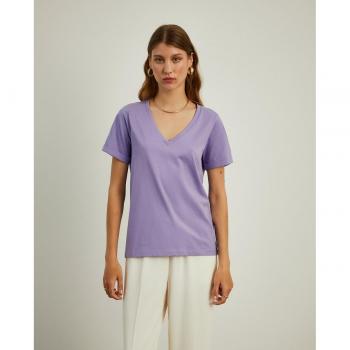 Camiseta sencilla de mujer Lion of Porches con manga corta y cuello a pico de algodón