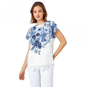 Floral Print Lace Trim Stretch T-Shirt