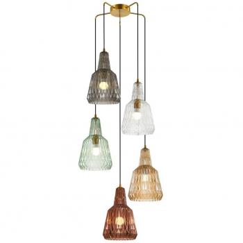 Lámpara colgante vintage Belarion, 5 luces, vidrio, E27, para salón y comedor