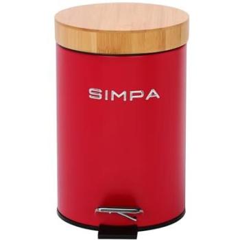 Simpa Red 3L Pedal Dustbin, Bamboo Cover