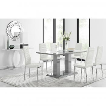 Imperia Grey High Gloss Dining Table And 6 Milan Dining Chairs Set