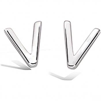 Rhodium Plated Zilveren Oorbellen, 'V comme Victoire', 7x5 mm