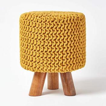 Bureau de jardin tabouret tricot bois 32x32x42 cm ton moutarde