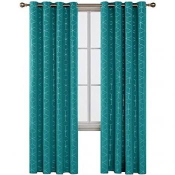 Deconovo Thermal Insulated Blackout Curtains with Diamond Foil Print, Turquoise, 2 Panels