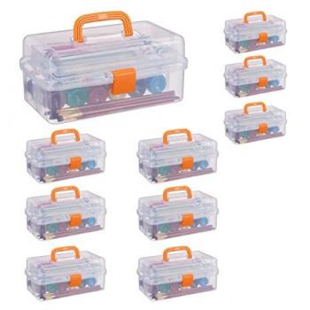 Relaxdays Portable Tool Cubes – 10 Pack, 9 Slots, Orange, Locking, Transparent Plastic