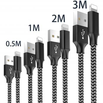 QGhappy 4‑Stück USB-Ladekabel (0,5 m, 1 m, 2 m, 3 m) –