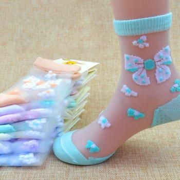 Children's Glass Silk Socks with Lace and Butterfly Design (4 Pairs, Ages 0-11)